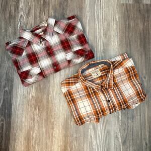 Set of‎ 2 Red Head Long Sleeve Plaid Button Down Shirts Mens 2XL Red Brown